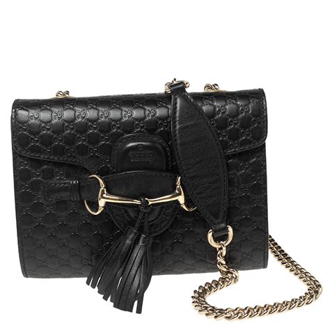 Gucci Emily Chain Shoulder Bag MicroGuccissima Black 